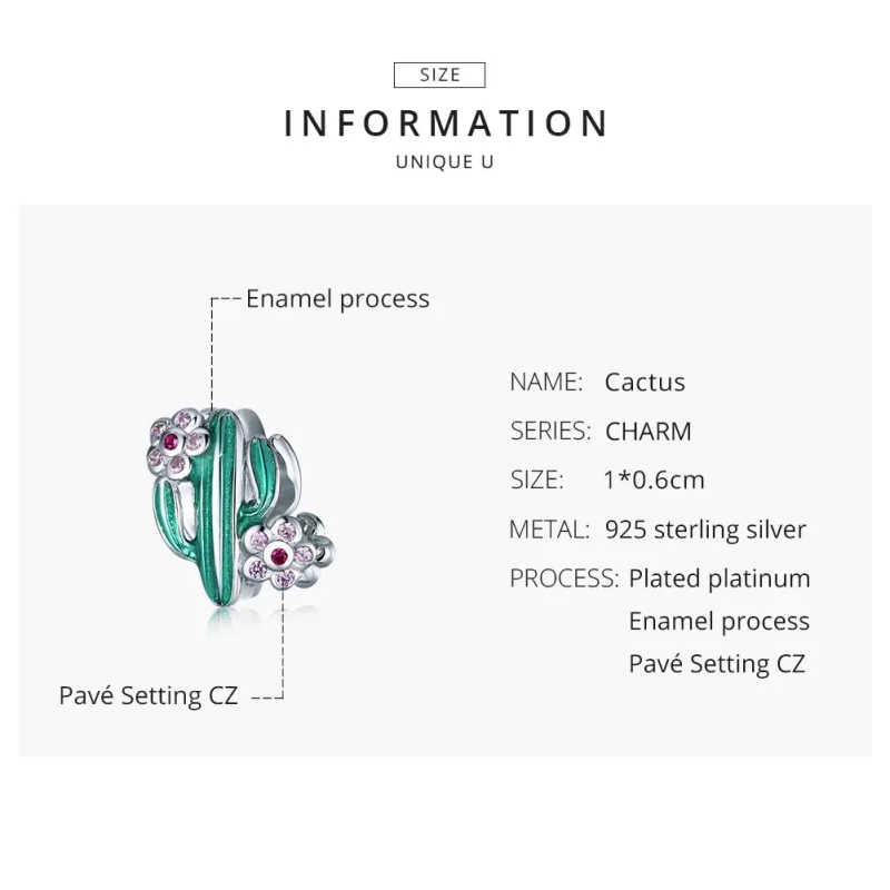 (image for) Pandora Style Silver Charm, Cactus, Multicolor Enamel - BSC261 - View 8