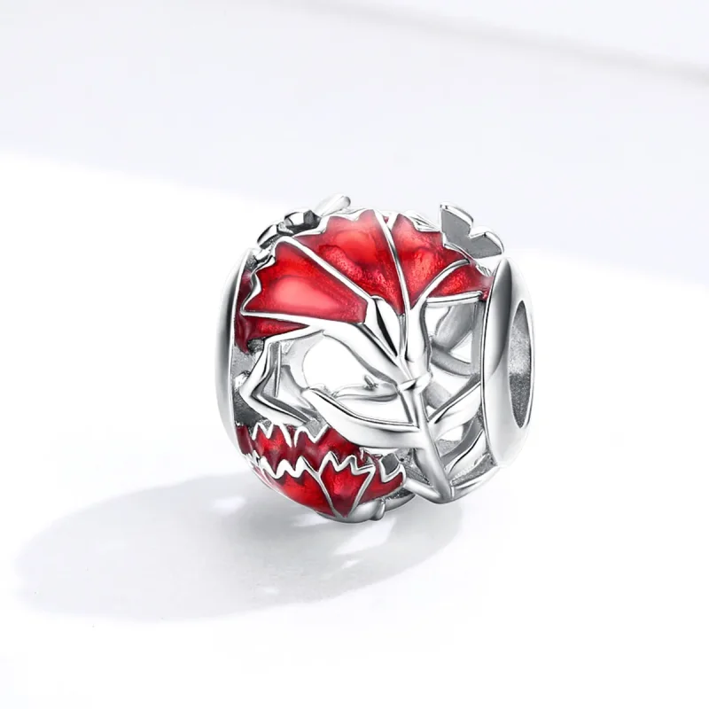 (image for) Pandora Style Silver Charm, Carnation, Red Enamel - BSC097 - View 2
