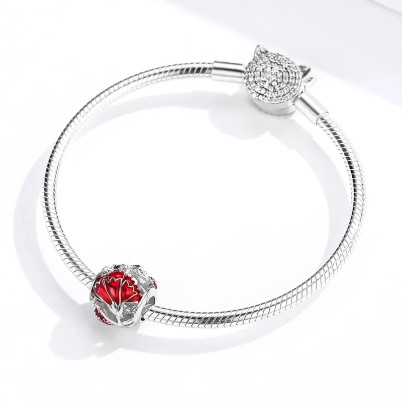 (image for) Pandora Style Silver Charm, Carnation, Red Enamel - BSC097 - View 3