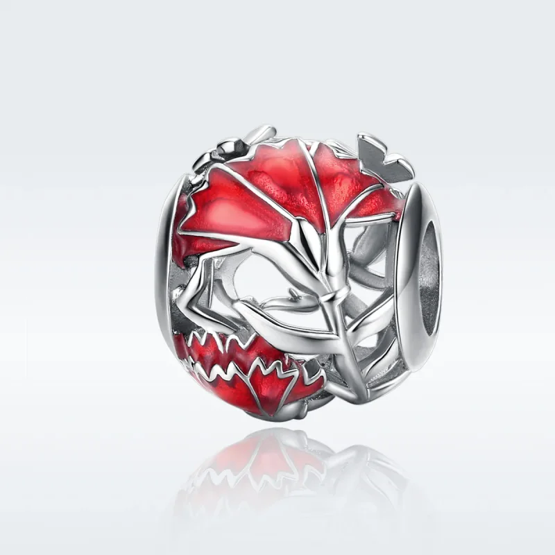 (image for) Pandora Style Silver Charm, Carnation, Red Enamel - BSC097 - View 5