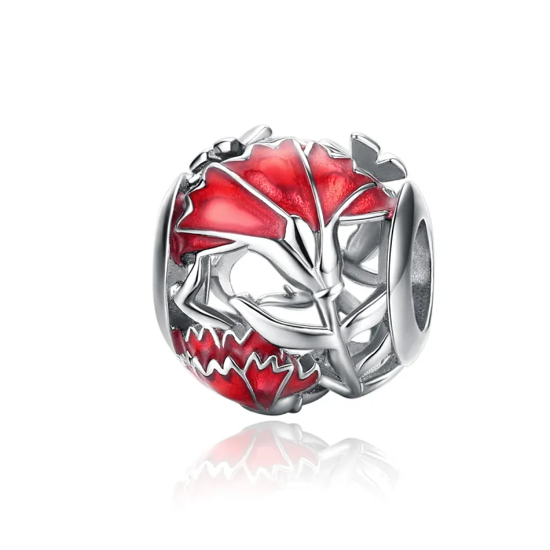 (image for) Pandora Style Silver Charm, Carnation, Red Enamel - BSC097 - Product Image