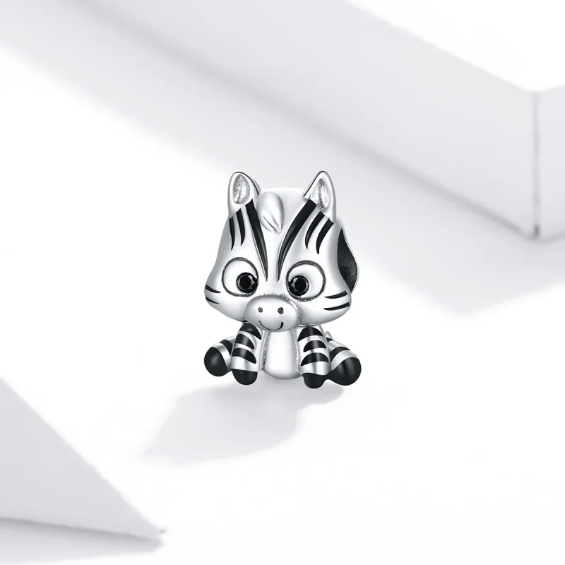 (image for) Pandora Style Silver Charm, Cartoon Zebra, Black Enamel - BSC387 - View 2