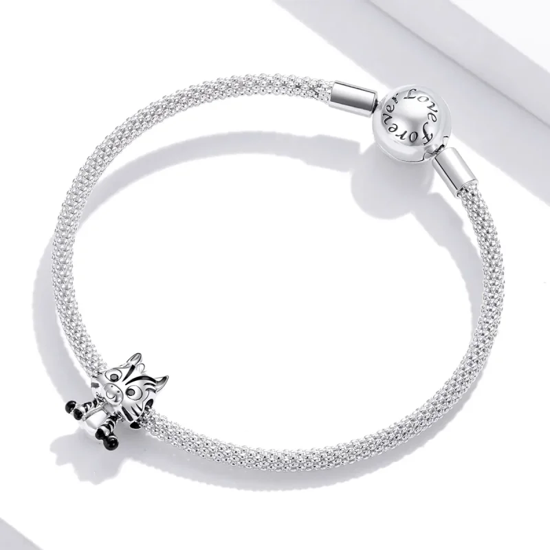 (image for) Pandora Style Silver Charm, Cartoon Zebra, Black Enamel - BSC387 - View 3