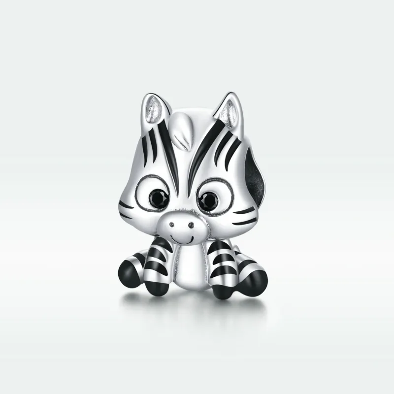 (image for) Pandora Style Silver Charm, Cartoon Zebra, Black Enamel - BSC387 - View 5