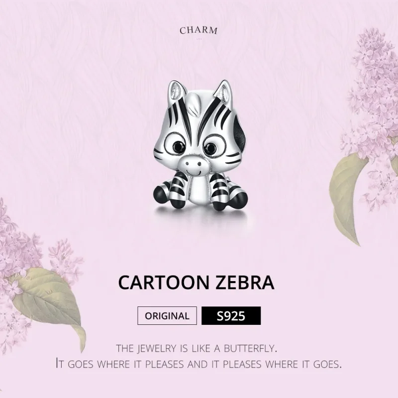 (image for) Pandora Style Silver Charm, Cartoon Zebra, Black Enamel - BSC387 - View 6