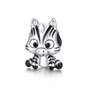 (image for) Pandora Style Silver Charm, Cartoon Zebra, Black Enamel - BSC387