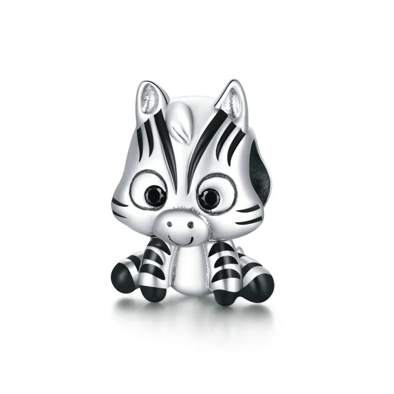 (image for) Pandora Style Silver Charm, Cartoon Zebra, Black Enamel - BSC387 - Product Image