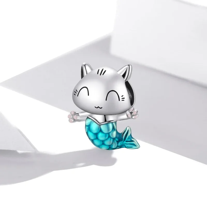 (image for) Pandora Style Silver Charm, Cat Mermaid, Cyan Enamel - SCC1852 - View 2