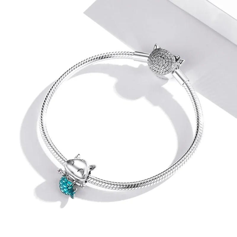(image for) Pandora Style Silver Charm, Cat Mermaid, Cyan Enamel - SCC1852 - View 3
