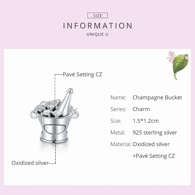 (image for) Pandora Style Silver Charm, Champagne Bucket - SCC1687 - View 7