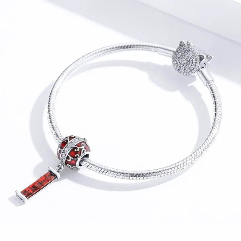 (image for) Pandora Style Silver Charm, China Wishing You Prosperity Lights, Red Enamel - BS - View 2