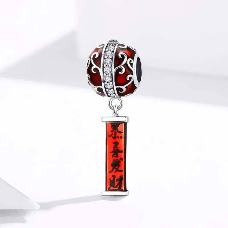 (image for) Pandora Style Silver Charm, China Wishing You Prosperity Lights, Red Enamel - BS - View 3