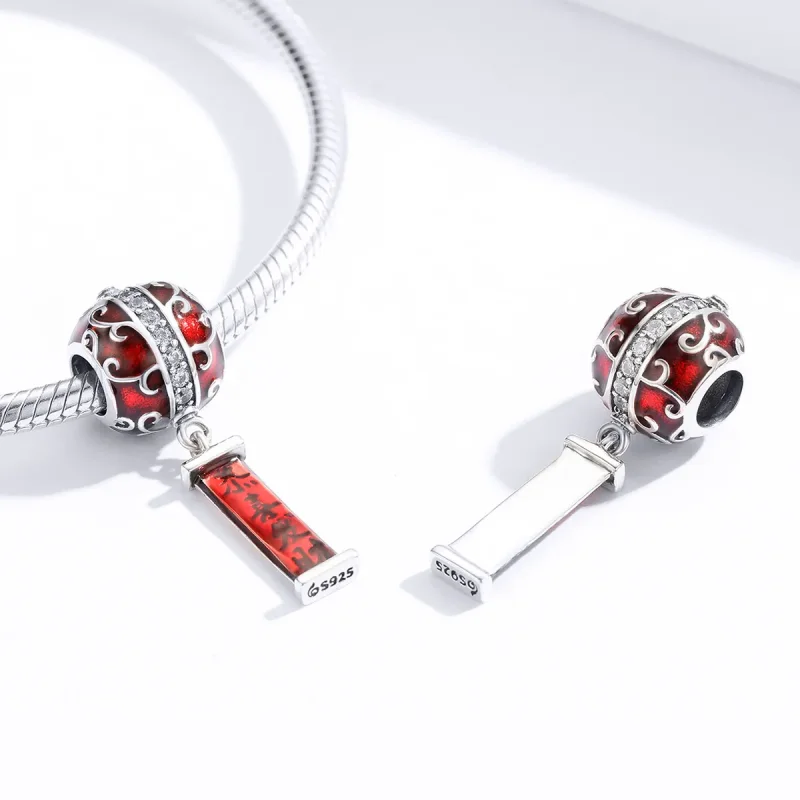 (image for) Pandora Style Silver Charm, China Wishing You Prosperity Lights, Red Enamel - BS - View 4