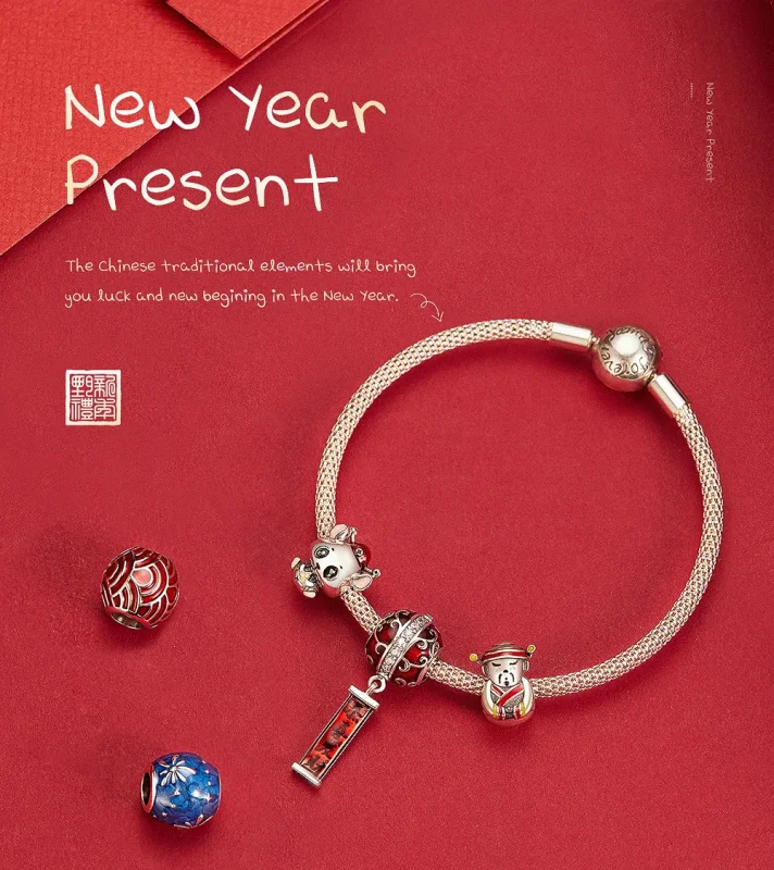 (image for) Pandora Style Silver Charm, China Wishing You Prosperity Lights, Red Enamel - BS - View 7