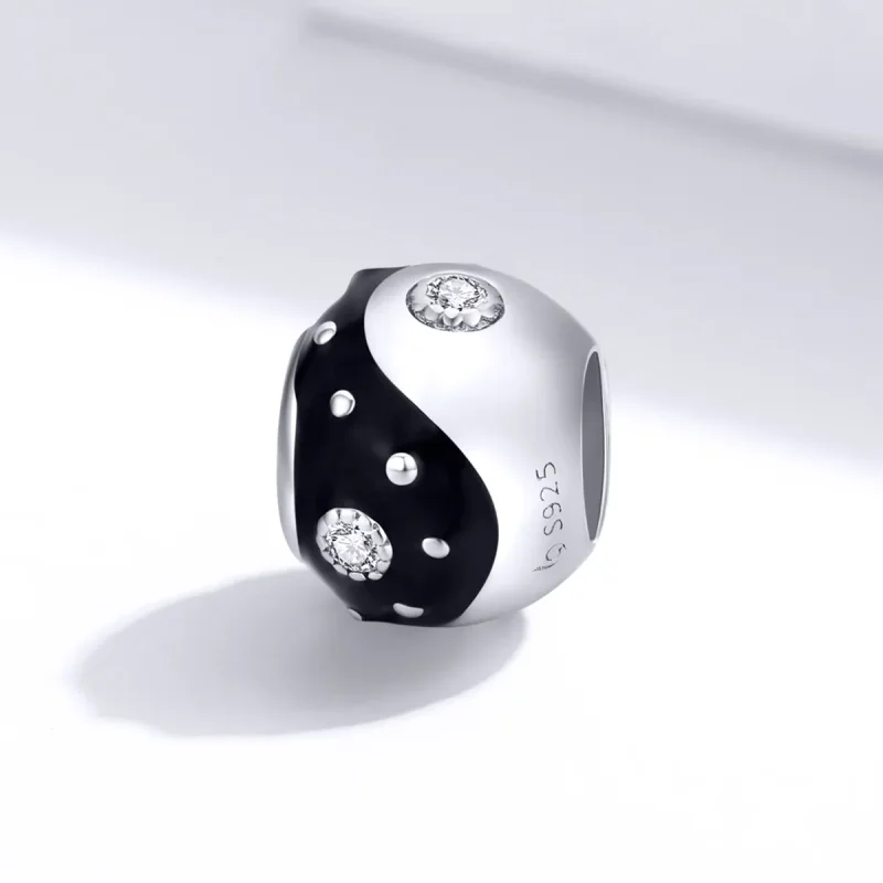 (image for) Pandora Style Silver Charm, Chinoiserie Yin Yang, Black Enamel - BSC192 - View 2