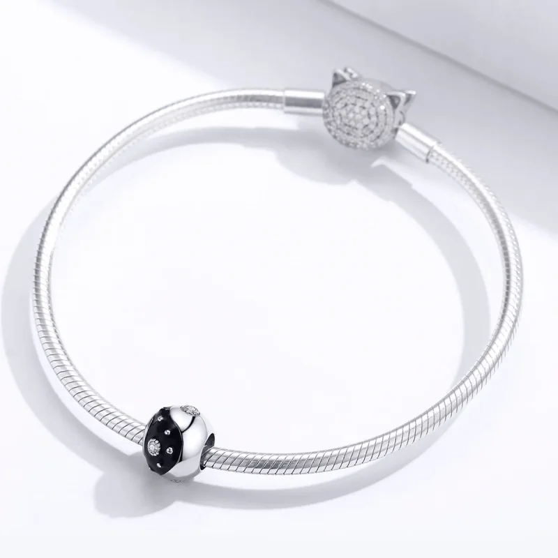 (image for) Pandora Style Silver Charm, Chinoiserie Yin Yang, Black Enamel - BSC192 - View 3