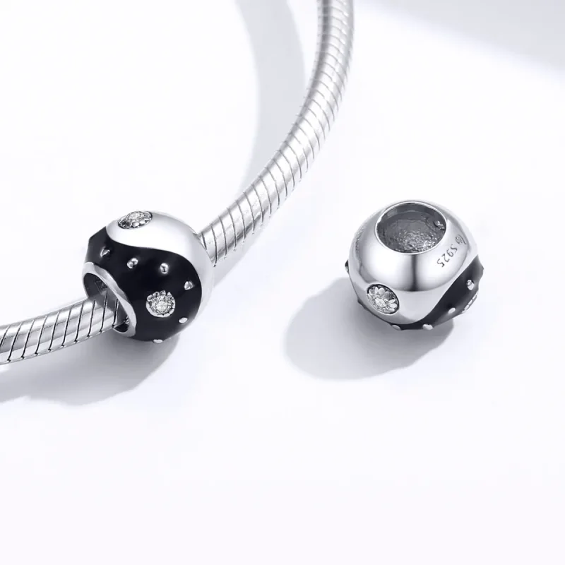 (image for) Pandora Style Silver Charm, Chinoiserie Yin Yang, Black Enamel - BSC192 - View 4