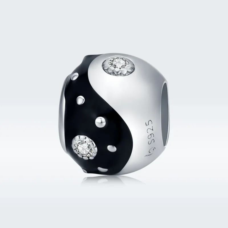 (image for) Pandora Style Silver Charm, Chinoiserie Yin Yang, Black Enamel - BSC192 - View 5