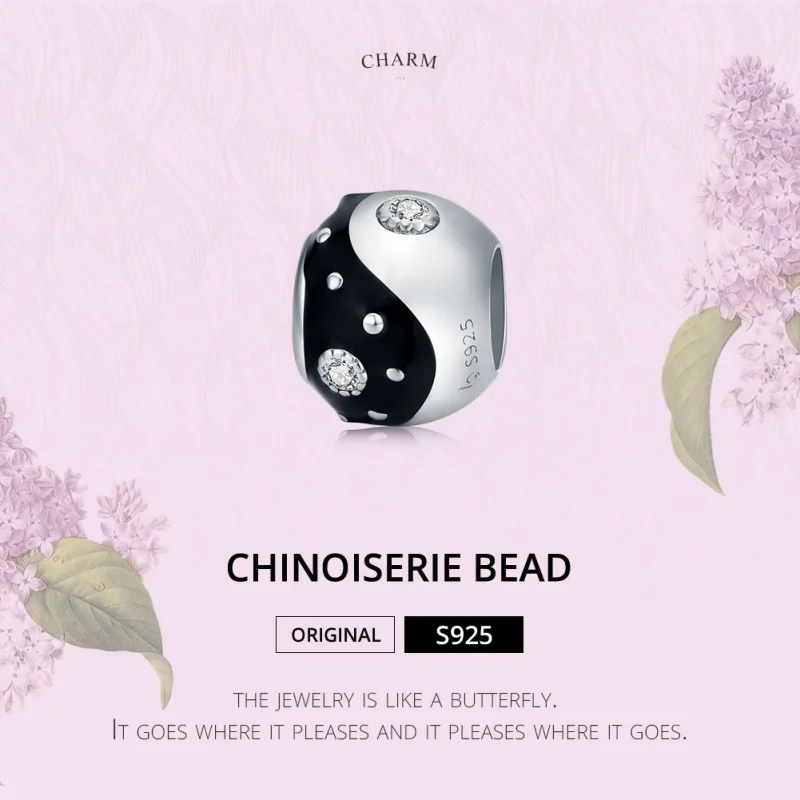 (image for) Pandora Style Silver Charm, Chinoiserie Yin Yang, Black Enamel - BSC192 - View 6