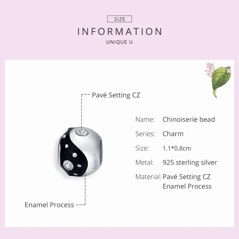 (image for) Pandora Style Silver Charm, Chinoiserie Yin Yang, Black Enamel - BSC192 - View 7