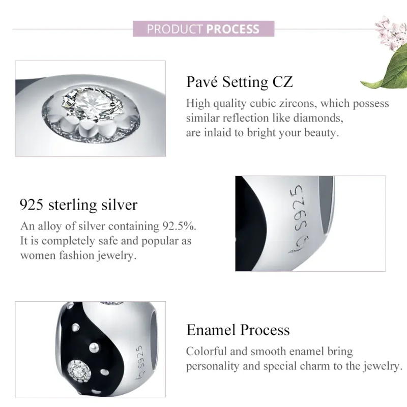 (image for) Pandora Style Silver Charm, Chinoiserie Yin Yang, Black Enamel - BSC192 - View 8