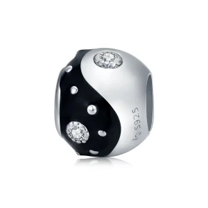 (image for) Pandora Style Silver Charm, Chinoiserie Yin Yang, Black Enamel - BSC192