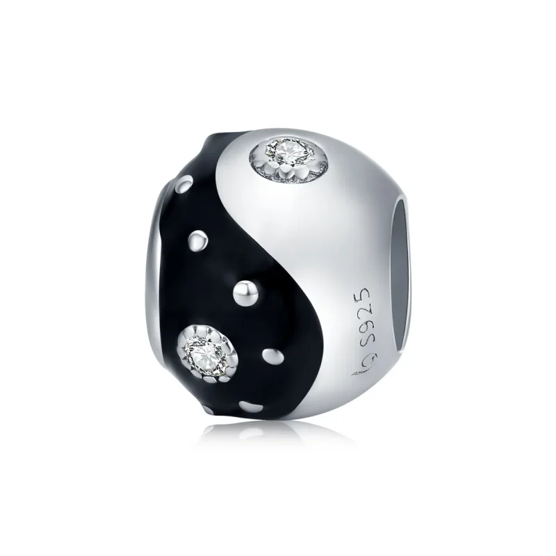 (image for) Pandora Style Silver Charm, Chinoiserie Yin Yang, Black Enamel - BSC192 - Product Image
