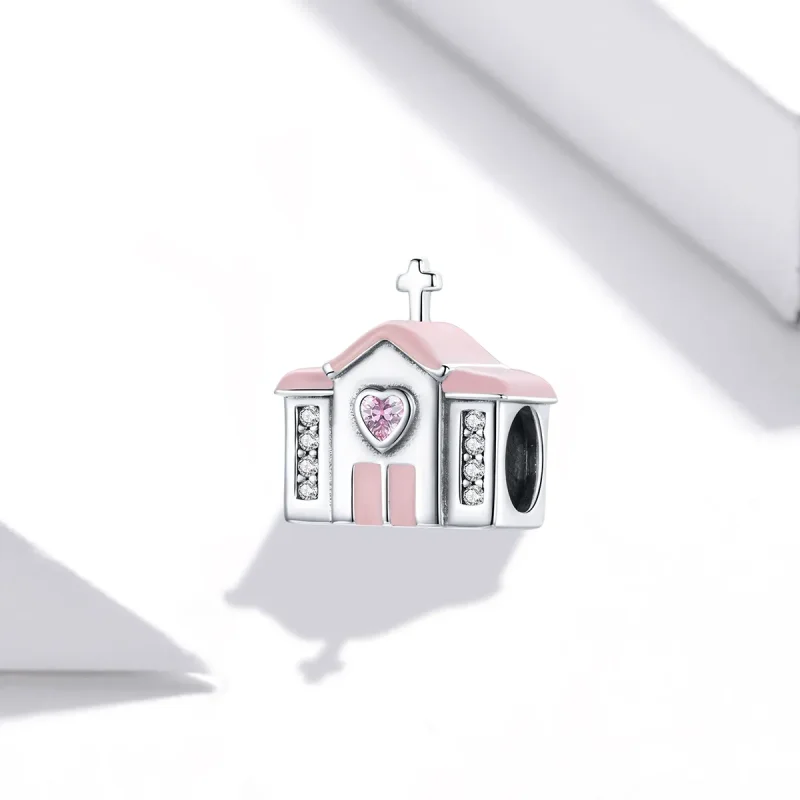 (image for) Pandora Style Silver Charm, Church, Pink Enamel - SCC1810 - View 2