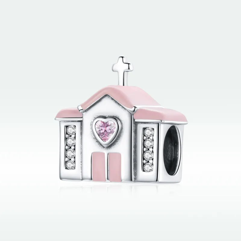 (image for) Pandora Style Silver Charm, Church, Pink Enamel - SCC1810 - View 5