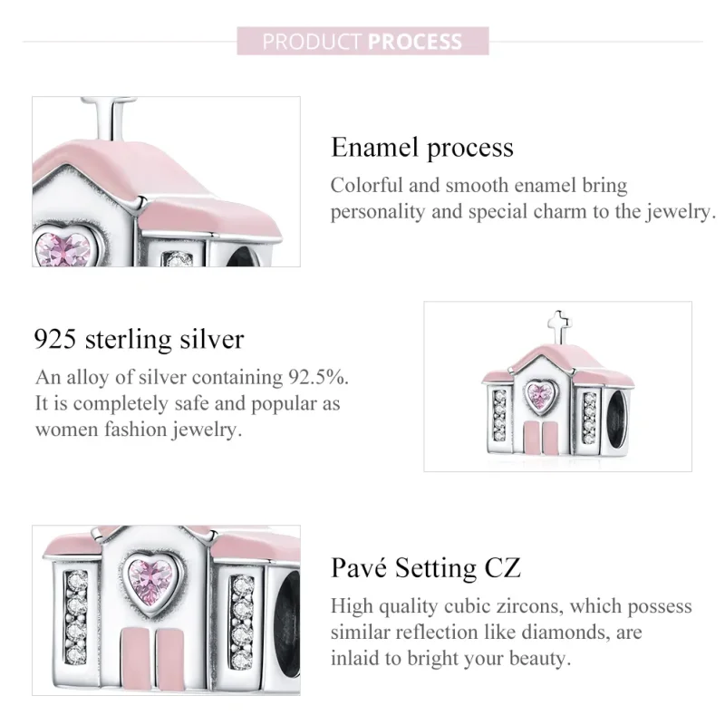 (image for) Pandora Style Silver Charm, Church, Pink Enamel - SCC1810 - View 7