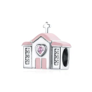 (image for) Pandora Style Silver Charm, Church, Pink Enamel - SCC1810