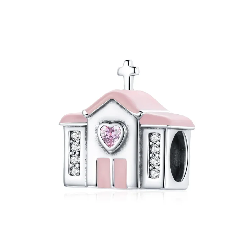 (image for) Pandora Style Silver Charm, Church, Pink Enamel - SCC1810 - Product Image