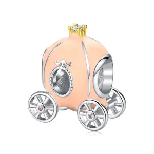 (image for) Pandora Style Silver Charm, Cinderella Carriage, Pink Enamel - BSC135