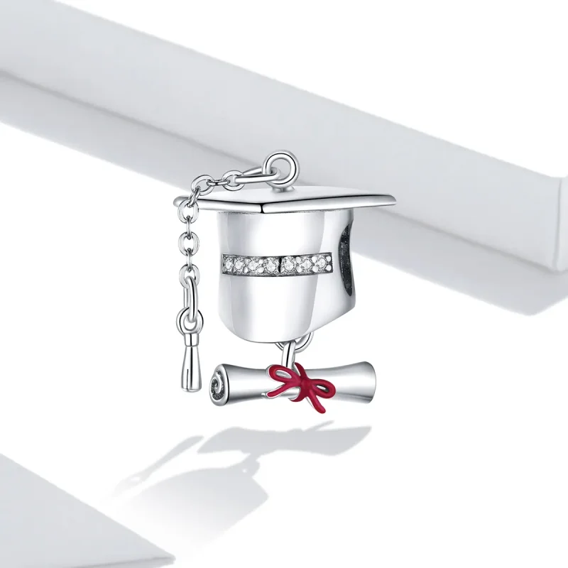 (image for) Pandora Style Silver Charm, College Graduation Cap, Red Enamel - BSC357 - View 2