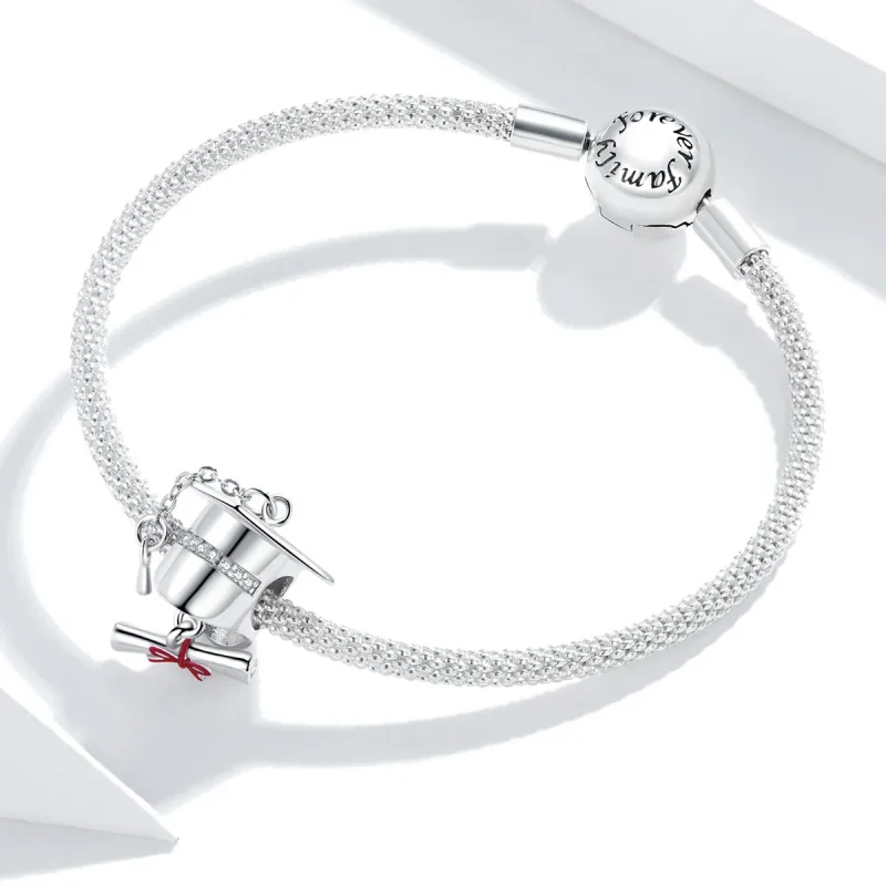 (image for) Pandora Style Silver Charm, College Graduation Cap, Red Enamel - BSC357 - View 3