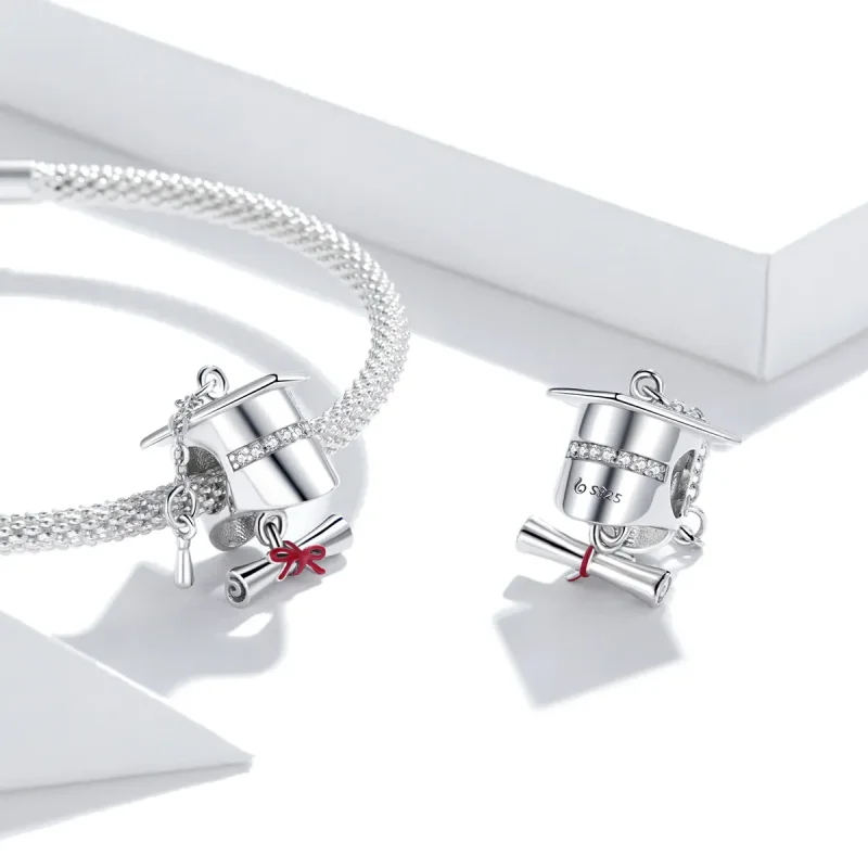 (image for) Pandora Style Silver Charm, College Graduation Cap, Red Enamel - BSC357 - View 4