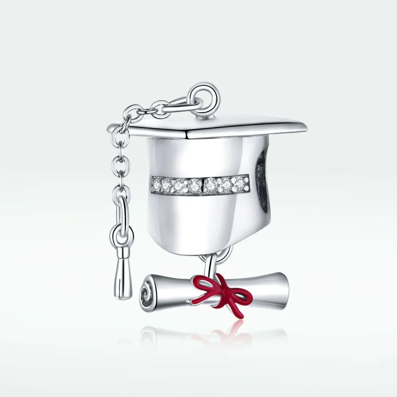 (image for) Pandora Style Silver Charm, College Graduation Cap, Red Enamel - BSC357 - View 5