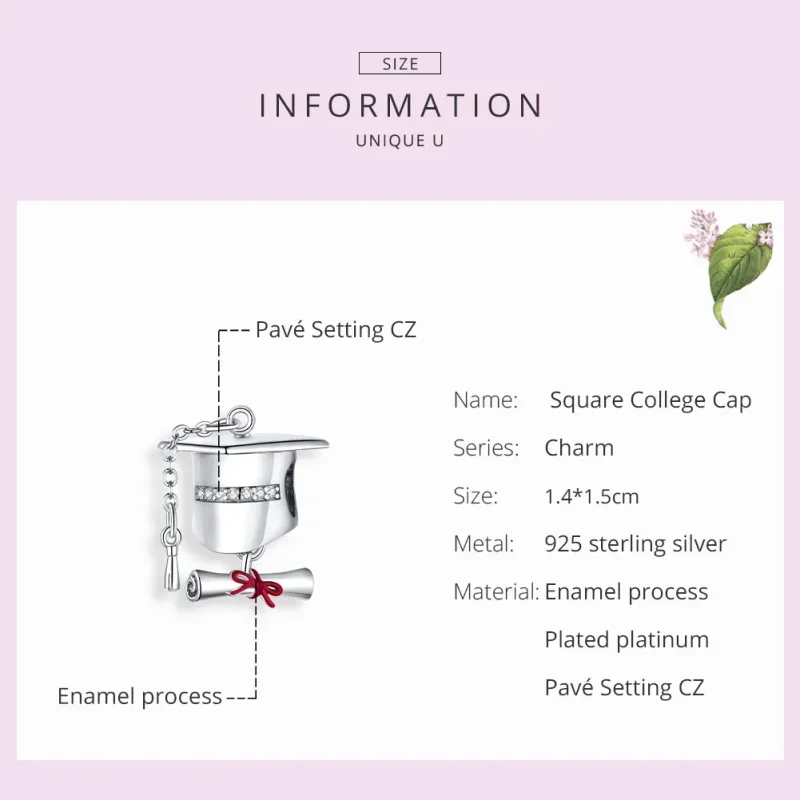 (image for) Pandora Style Silver Charm, College Graduation Cap, Red Enamel - BSC357 - View 7