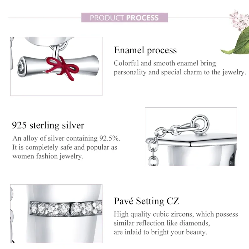 (image for) Pandora Style Silver Charm, College Graduation Cap, Red Enamel - BSC357 - View 8