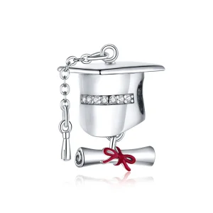 (image for) Pandora Style Silver Charm, College Graduation Cap, Red Enamel - BSC357