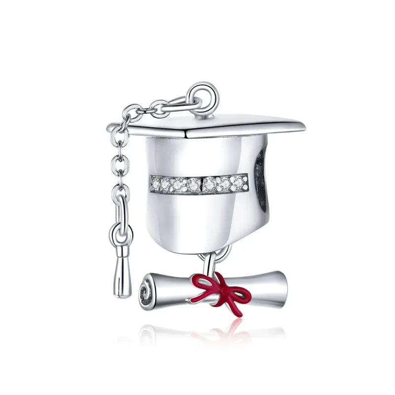 (image for) Pandora Style Silver Charm, College Graduation Cap, Red Enamel - BSC357 - Product Image