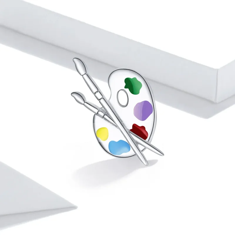 (image for) Pandora Style Silver Charm, Colorful Art Palette, Multicolor Enamel - BSC359 - View 2