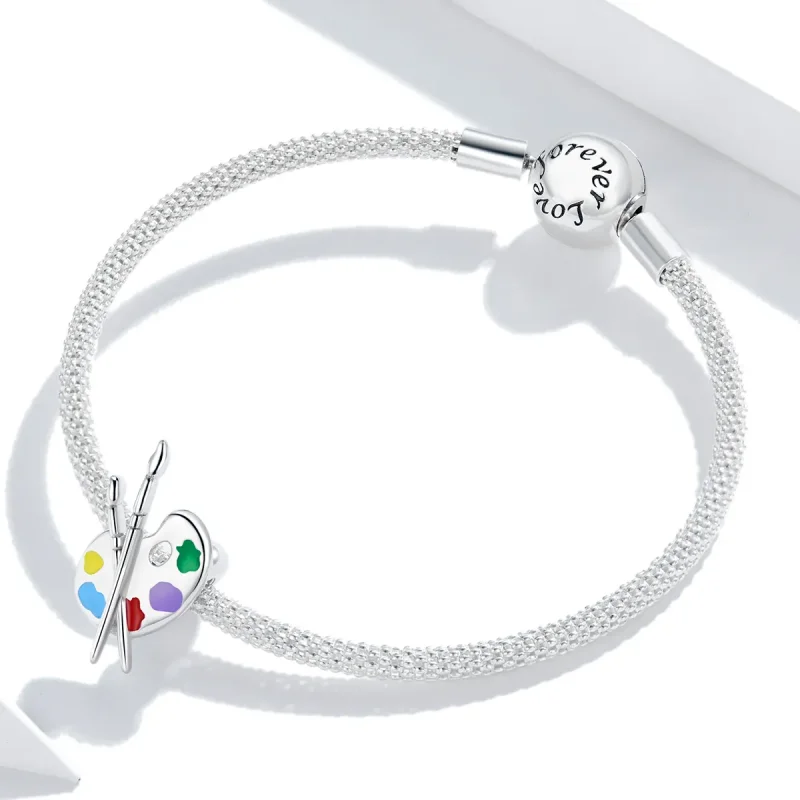 (image for) Pandora Style Silver Charm, Colorful Art Palette, Multicolor Enamel - BSC359 - View 3