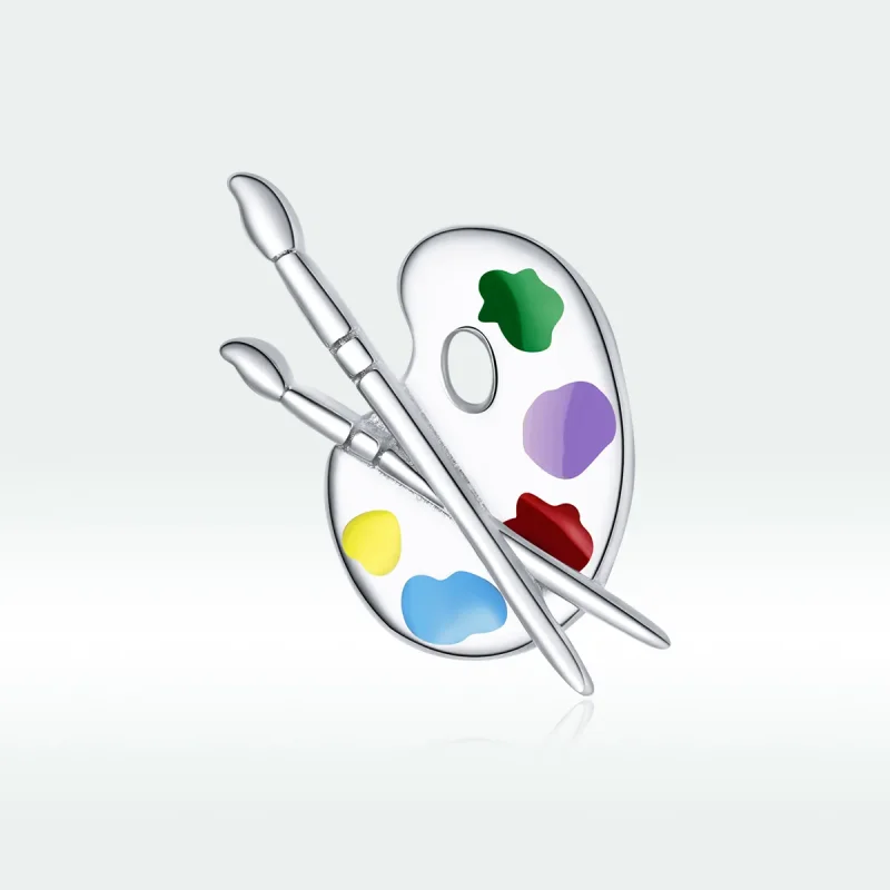 (image for) Pandora Style Silver Charm, Colorful Art Palette, Multicolor Enamel - BSC359 - View 5