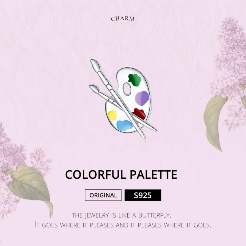 (image for) Pandora Style Silver Charm, Colorful Art Palette, Multicolor Enamel - BSC359 - View 6