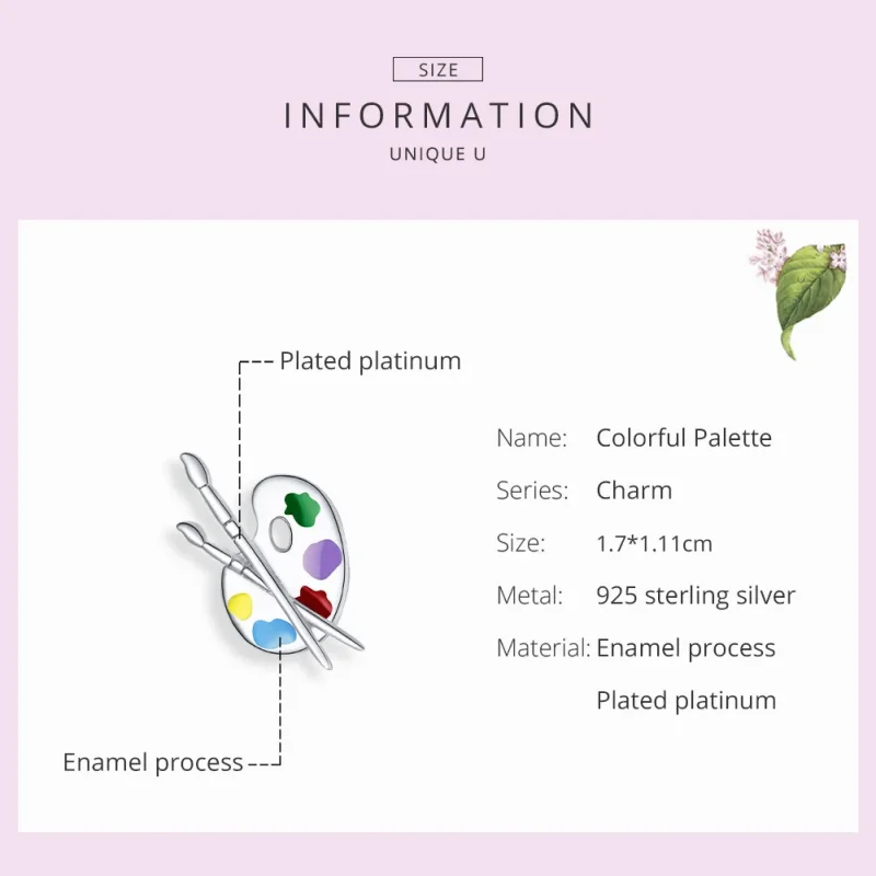 (image for) Pandora Style Silver Charm, Colorful Art Palette, Multicolor Enamel - BSC359 - View 7