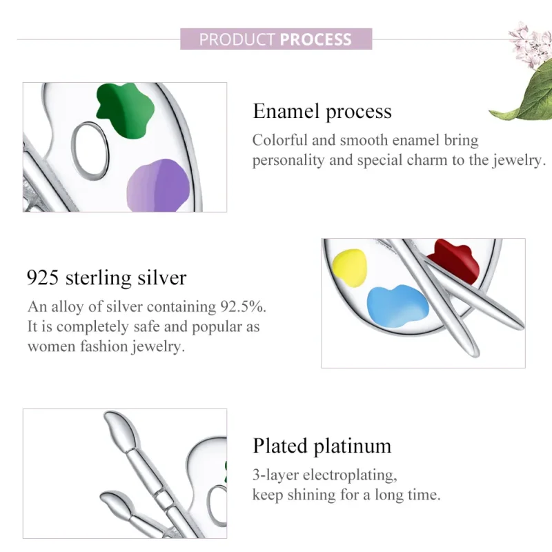 (image for) Pandora Style Silver Charm, Colorful Art Palette, Multicolor Enamel - BSC359 - View 8