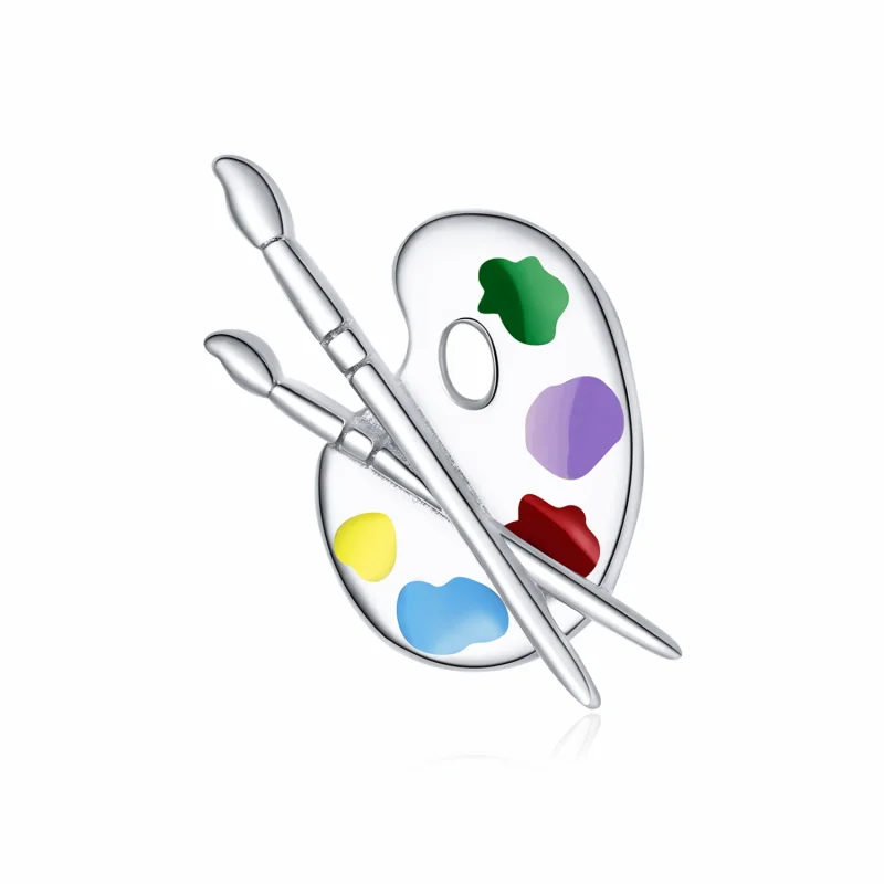 (image for) Pandora Style Silver Charm, Colorful Art Palette, Multicolor Enamel - BSC359 - Product Image