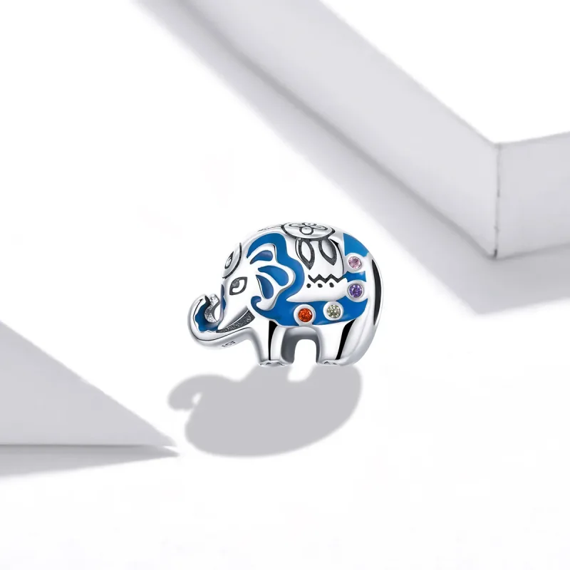 (image for) Pandora Style Silver Charm, Colorful Budding Elephant, Multicolor Enamel - SCC18 - View 2