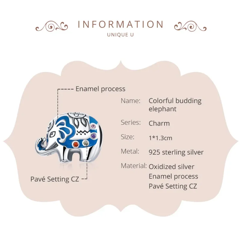 (image for) Pandora Style Silver Charm, Colorful Budding Elephant, Multicolor Enamel - SCC18 - View 6